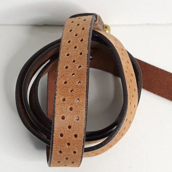 Vtg Fossil Leather Perforated Tan Belt L - Picture 2 of 8